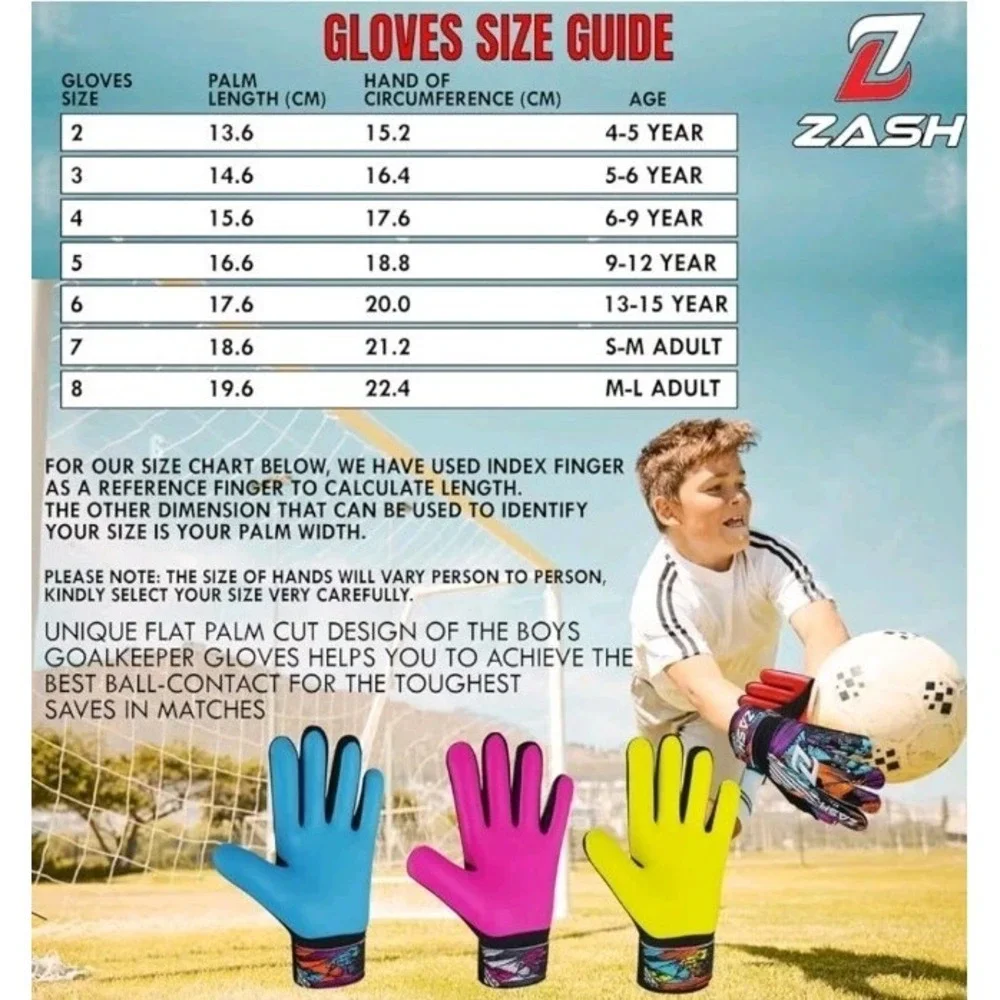 Zash Goalie Gloves for Kids‎ Boys Kids, Youth Soccer Football Goalkeeper Sz 2